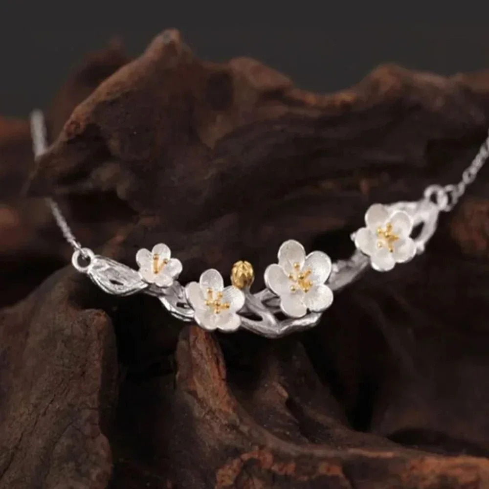 NEW 925 Sterling Silver Flower Tree Branch Pendant Necklace Everyday Necklace